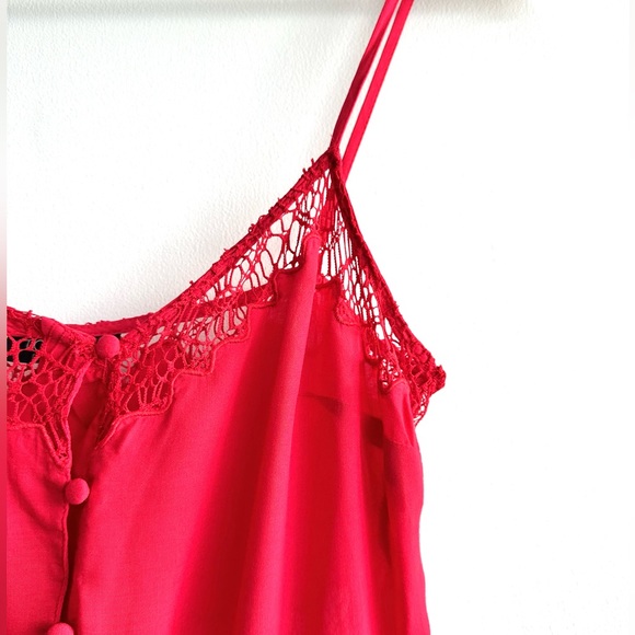 Topshop Bright Red Lace Mini Slip Dress with Fabric Buttons - size 2 - Picture 5 of 7